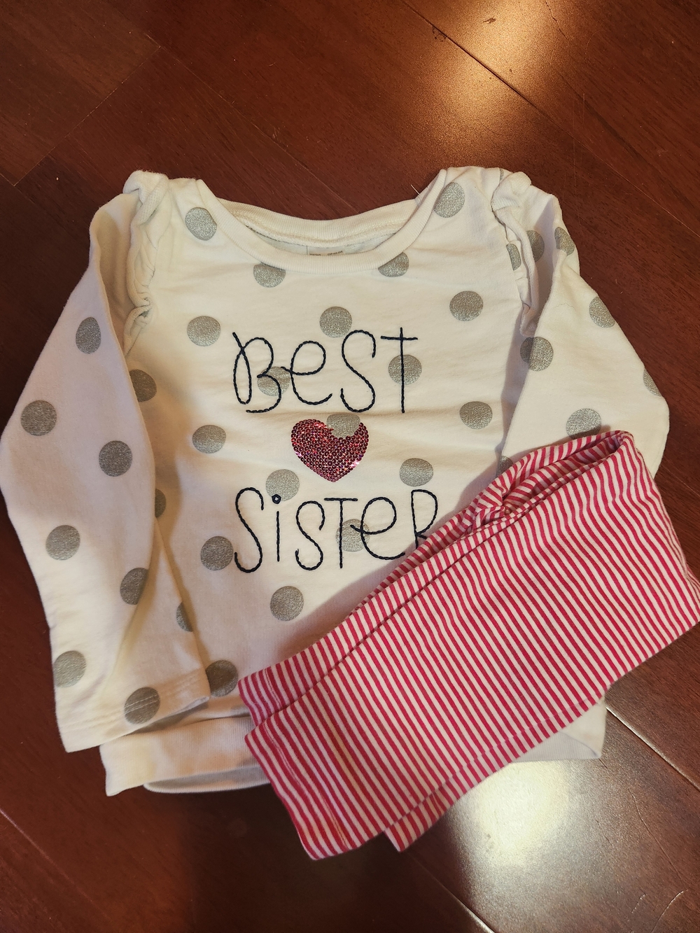 Carter's White Top with Silver Polka Dots and Pink Striped Pants